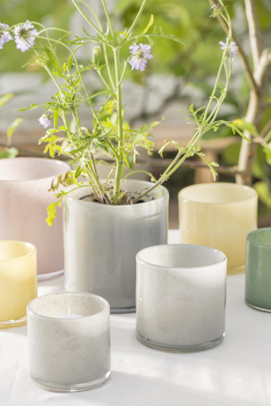 Maceta Venecia de vidrio opal gris pequeño