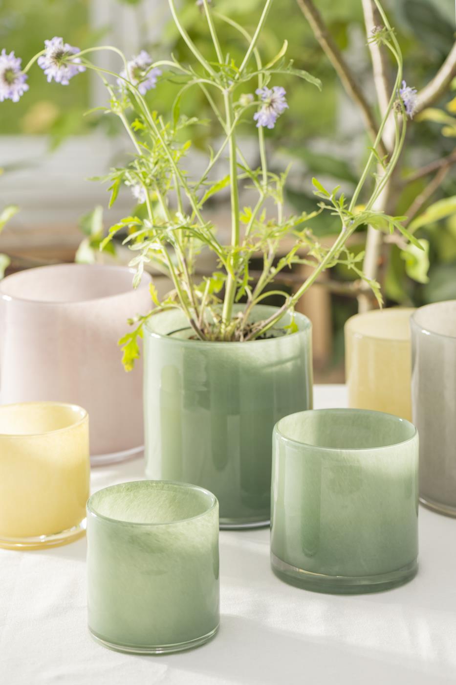 Maceta Venecia de vidrio opal verde, grande