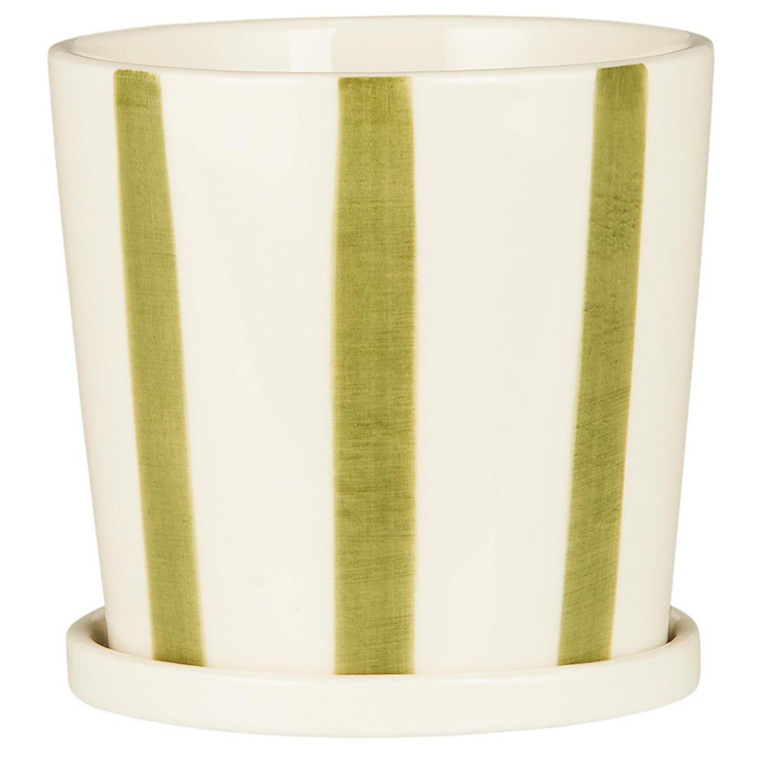 Maceta con platillo rayas verdes, pequeño