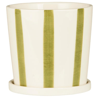 Maceta con platillo rayas verdes, pequeño