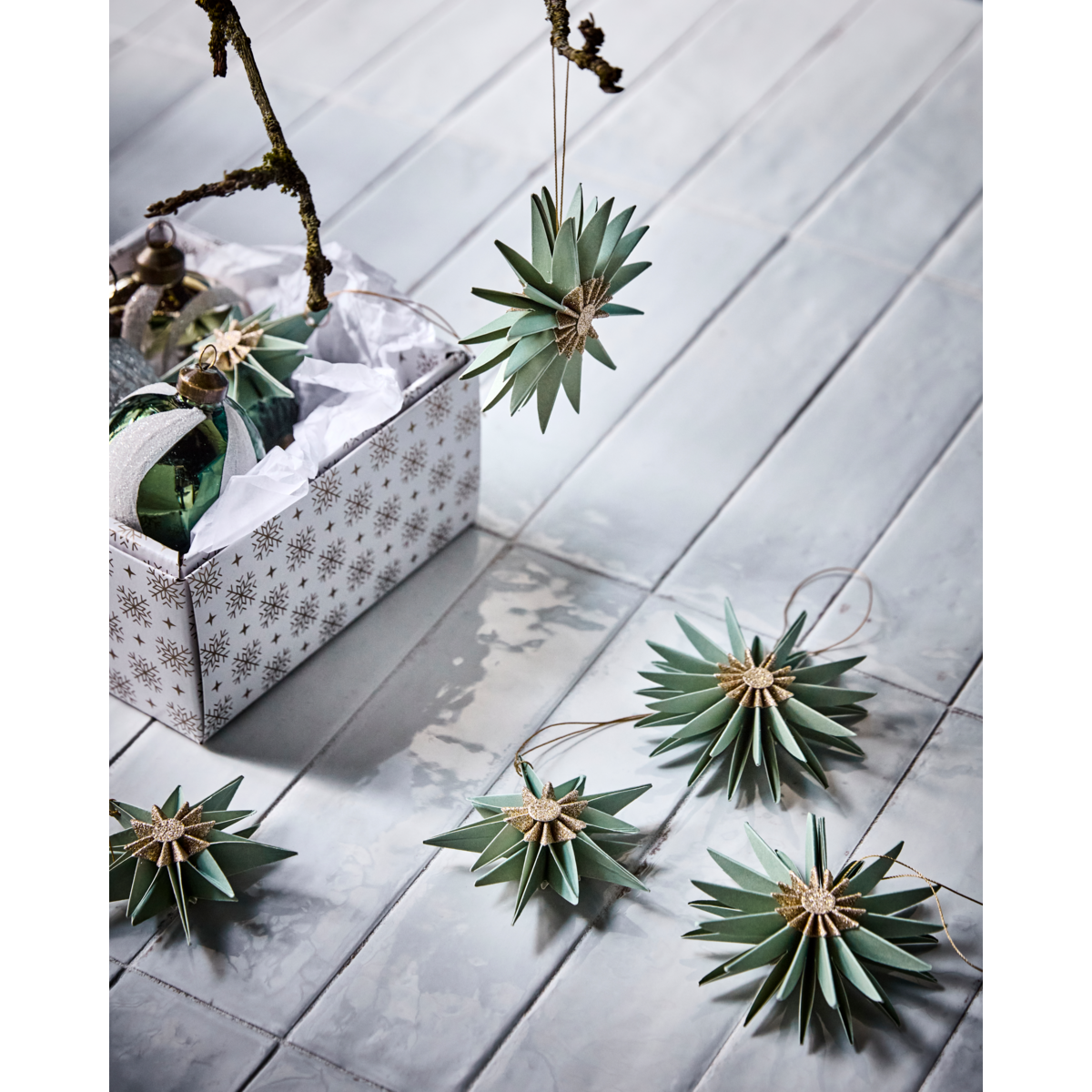 Adornos navideños estrella verde (set de 6)