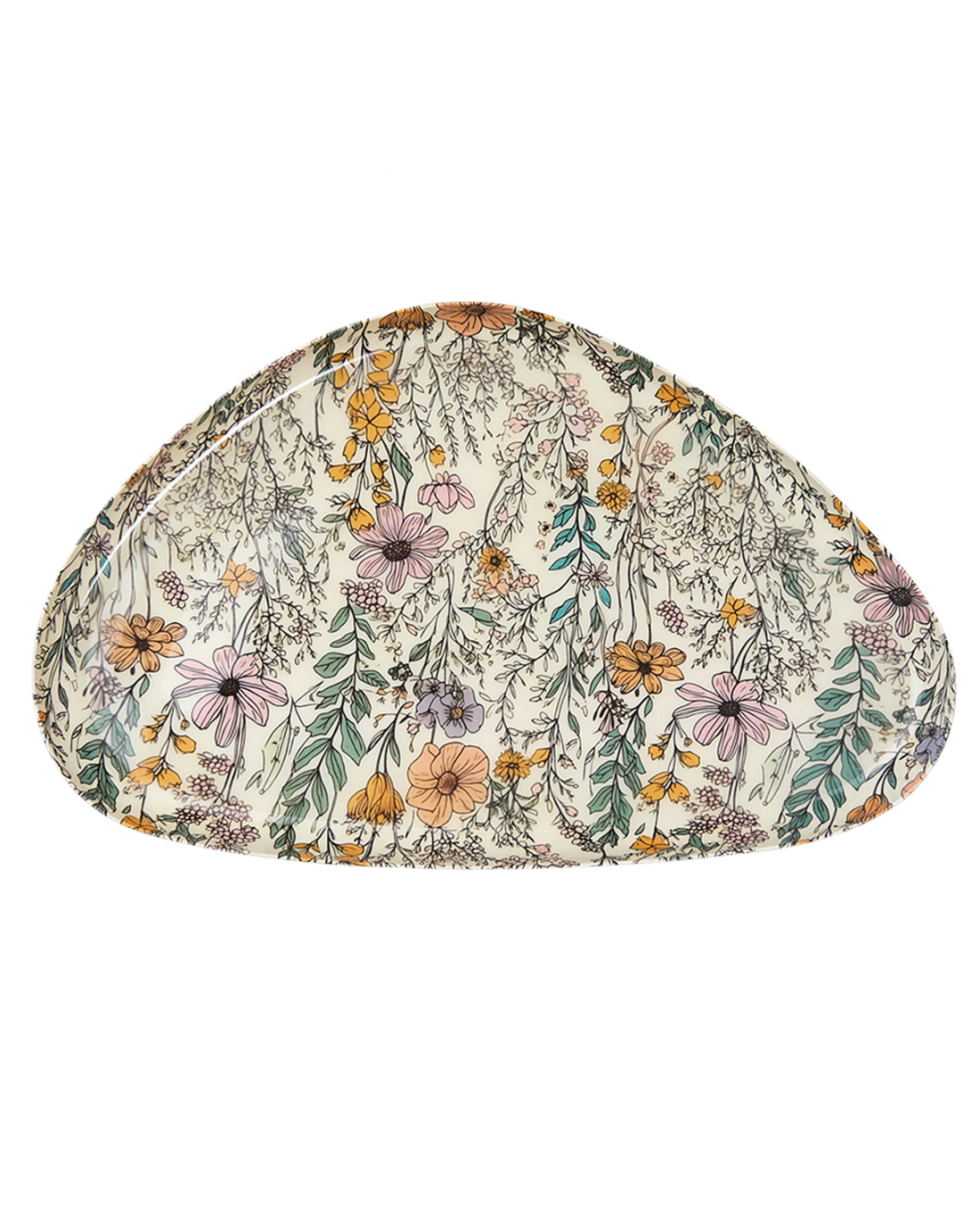 Bandeja de metal floral en tonos suaves, diseño nórdico