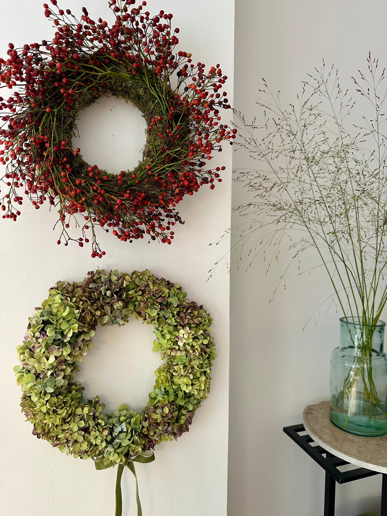 Corona de hortensia verde