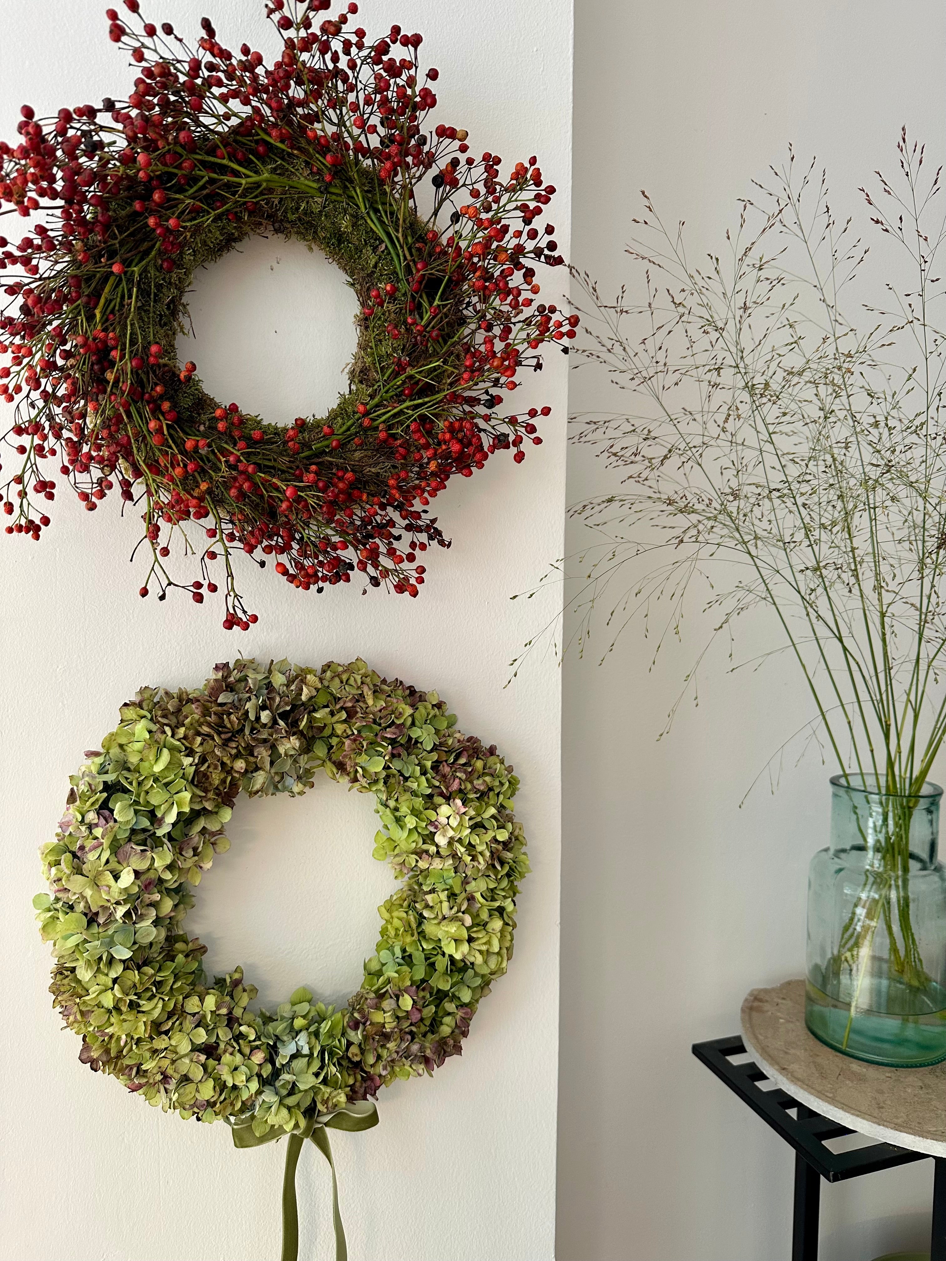 Corona de hortensia verde