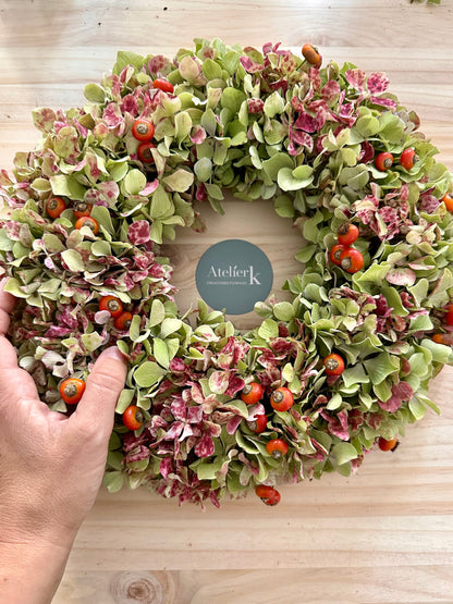 Corona Hortensia rojo-verde