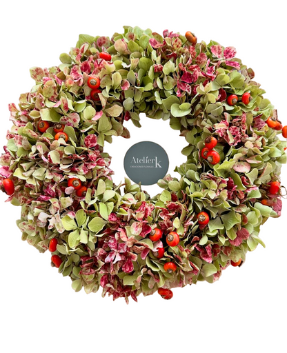 Corona Hortensia rojo-verde